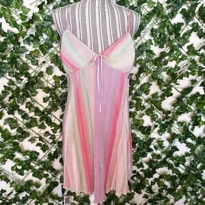 New pink pastel rainbow pleated mini dress